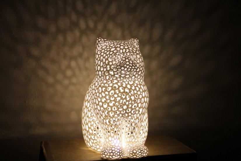 Voronoi Kočka – LED lampa - Bílá, 25cm