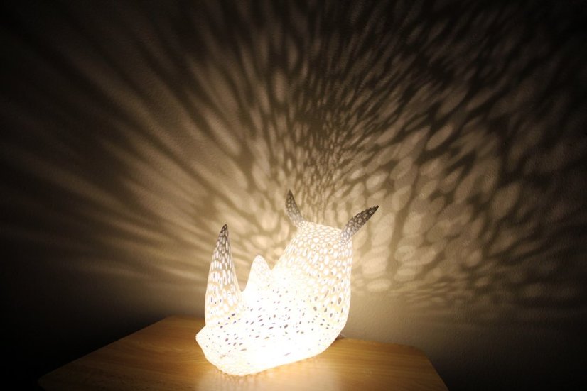 Voronoi Hlava Nosorožce – LED lampa - Bílá, 20cm